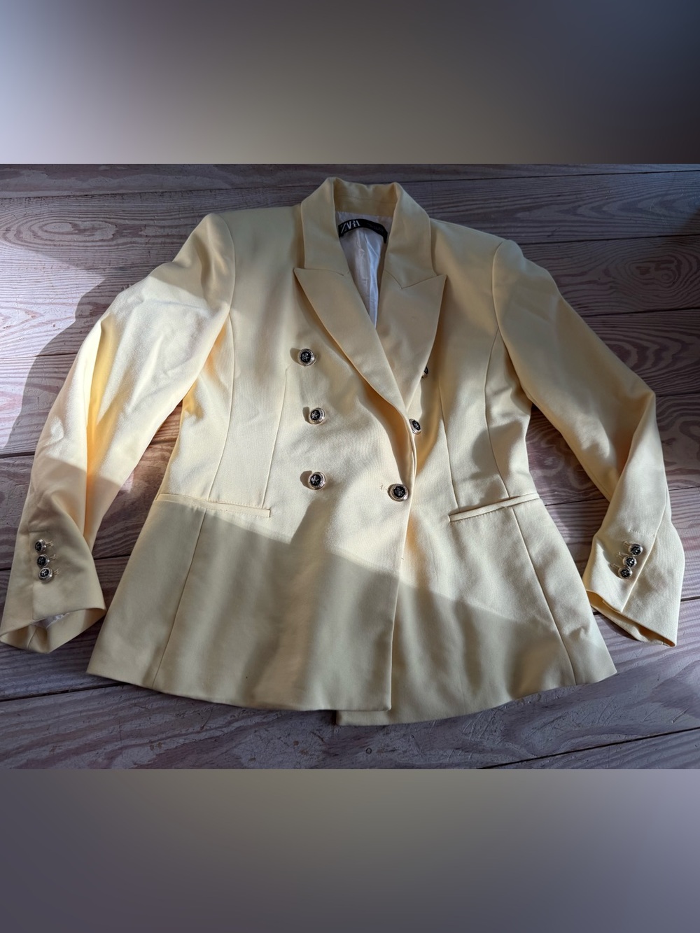 Zara Yellow Double-Breasted Blazer Size L